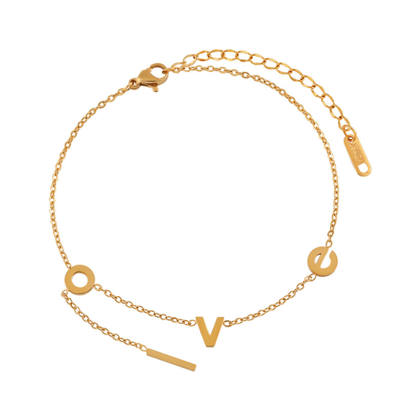 Korean Style Ins New Simple Niche LOVE Letter Anklet Fashionable Personality Versatile Gold-Plated Titanium Steel Foot Jewelry
