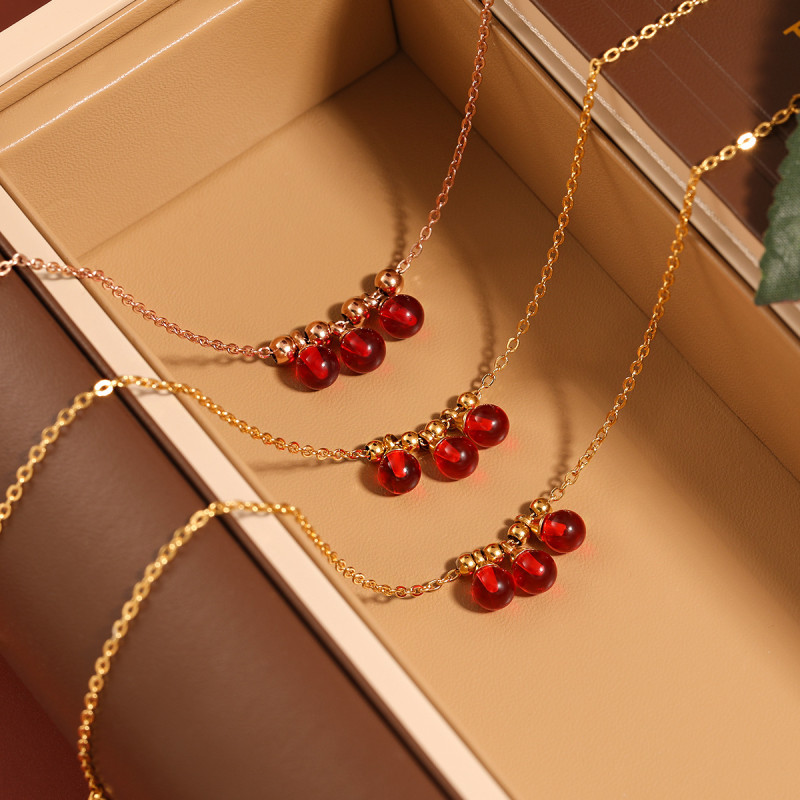 Korean Style Ins Simple New Versatile Love Red Bead Anklet Fashionable Elegant Personality Gold-Plated Titanium Steel Foot Jewelry