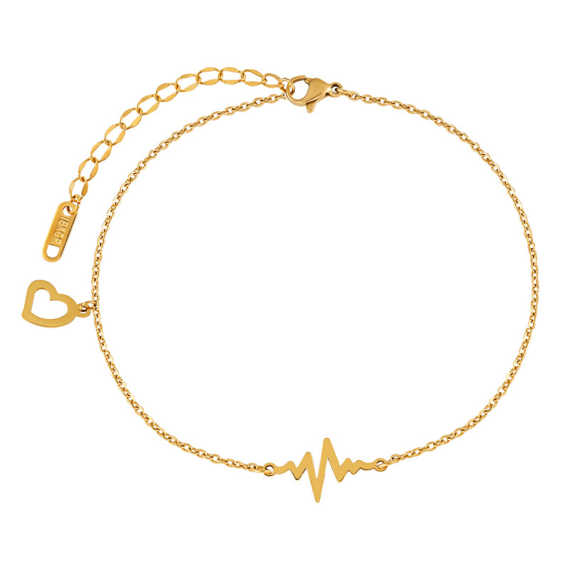 Korean Style Ins Niche Minimalist Electrocardiogram Personality Anklet for Women Fashion Versatile Gold-Plated Heart Titanium Steel Foot Jewelry