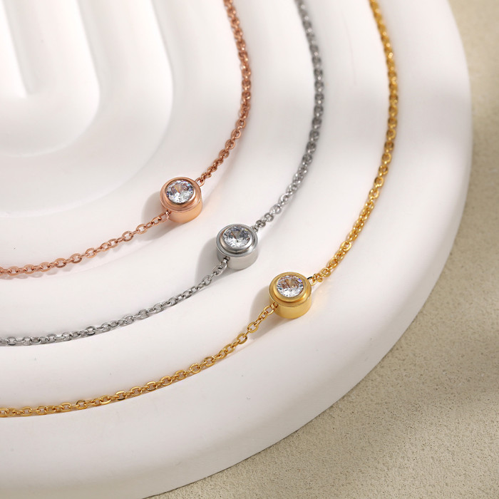 Korean Style Ins Fashion Minimalist Chain Stone-Inlaid Anklet for Women Titanium Steel Vacuum Coating PVD Gold Foot...