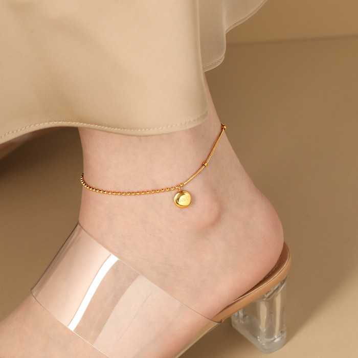 Korean Style New Niche Lucky Bead LUCKY Anklet for Women Fashionable Personality Gold Plated Titanium Steel Foot Jewelry