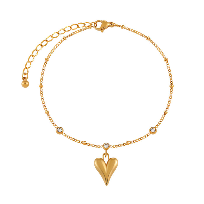 Korean Style Ins Simple New Luxury Tassel Inlaid Heart Anklet Fashion Personality Gold Plated Titanium Steel Foot Jew...
