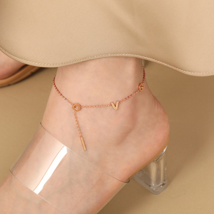 Korean Style Ins New Simple Niche LOVE Letter Anklet Fashionable Personality Versatile Gold Plated Titanium Steel Foo...