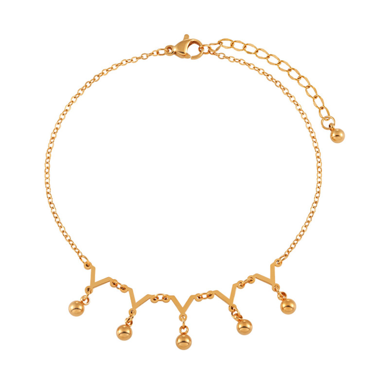 Korean Style INS New Simple Personality Beaded Small V-shaped Anklet for Women Fashion Versatile Gold-plated Titanium Steel Foot Jewelry