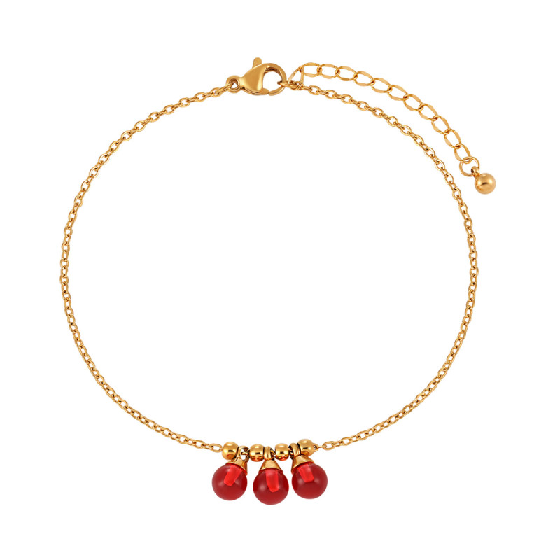 Korean Style Ins Simple New Versatile Love Red Bead Anklet Fashionable Elegant Personality Gold-Plated Titanium Steel Foot Jewelry