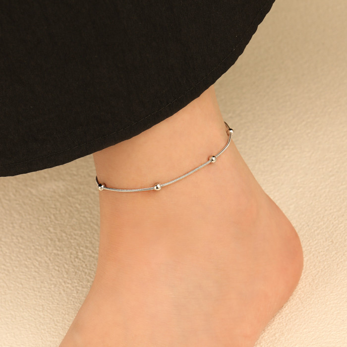 Korean Style Ins Personality Simple Titanium Steel Anklet for Women Electroplated PVD Gold High-end Snake Bone Bead F...