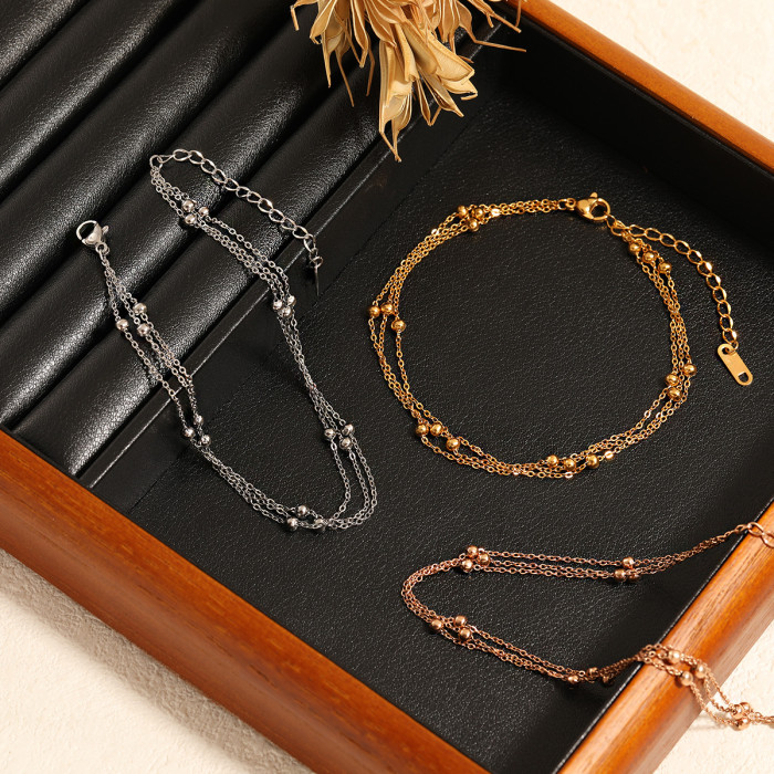 Minimalist Chain Bead Three-Layer Flat Cross Bead Anklet for Women Korean Style Ins Niche Fashion Personality Titaniu...
