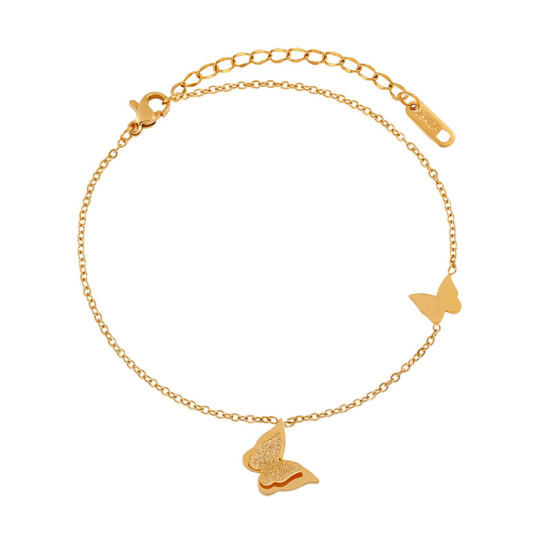 Fashionable and Unique New Korean Style Ins Style Niche Matte Butterfly Anklet for Women Versatile Gold-Plated Titanium Steel Foot Jewelry