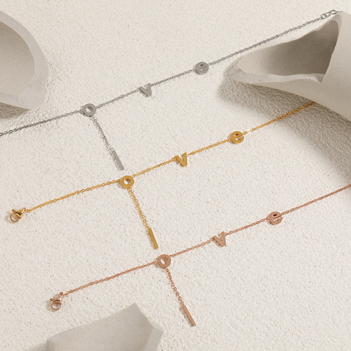 Korean Style Ins New Simple Niche LOVE Letter Anklet Fashionable Personality Versatile Gold Plated Titanium Steel Foo...