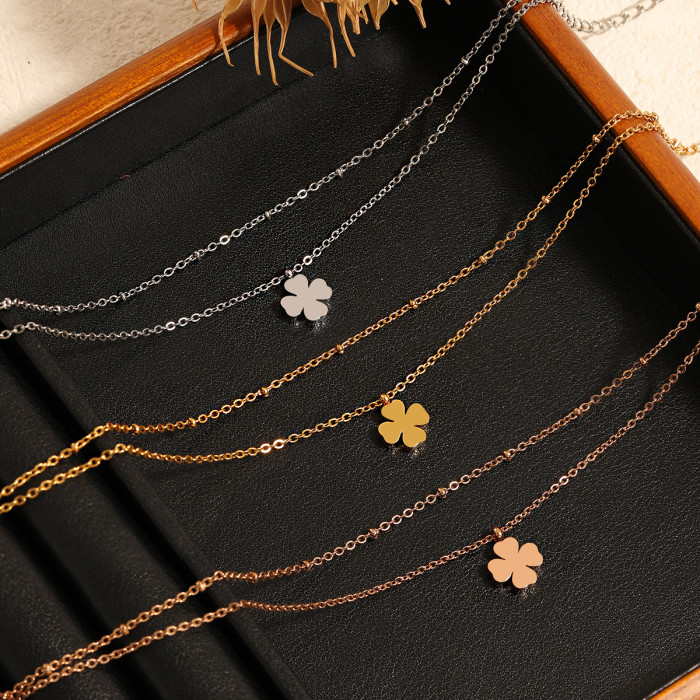 Fashion Double Layer Four Heart Combination Four Leaf Clover Anklet for Women Niche Korean Style Ins Style Simple Tit...