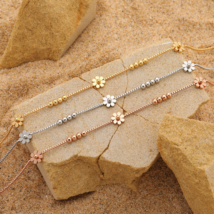 Korean Style Ins Style Fresh Sweet Exquisite Small Petal Anklet Female Fashion Casual Inter Bead Personalized Titaniu...