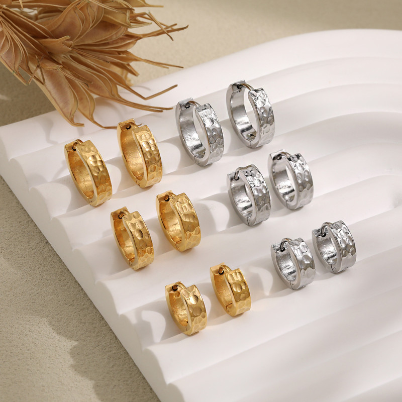 European and American Cross-Border Fashion Meteorite Crater Texture Design Earrings Hoops Titanium Steel Electroplated 24K Gold Color Ear Jewelry