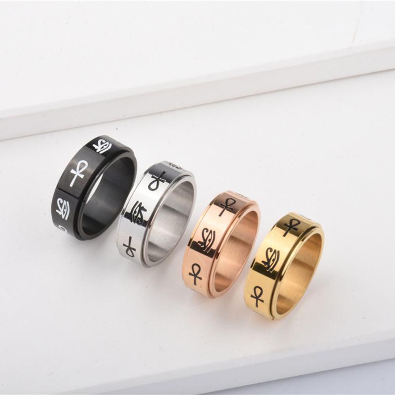 Eye of Horus Rotatable Ring European and American Trend Ins Ring Cross Simple Style Niche Design Tail Ring