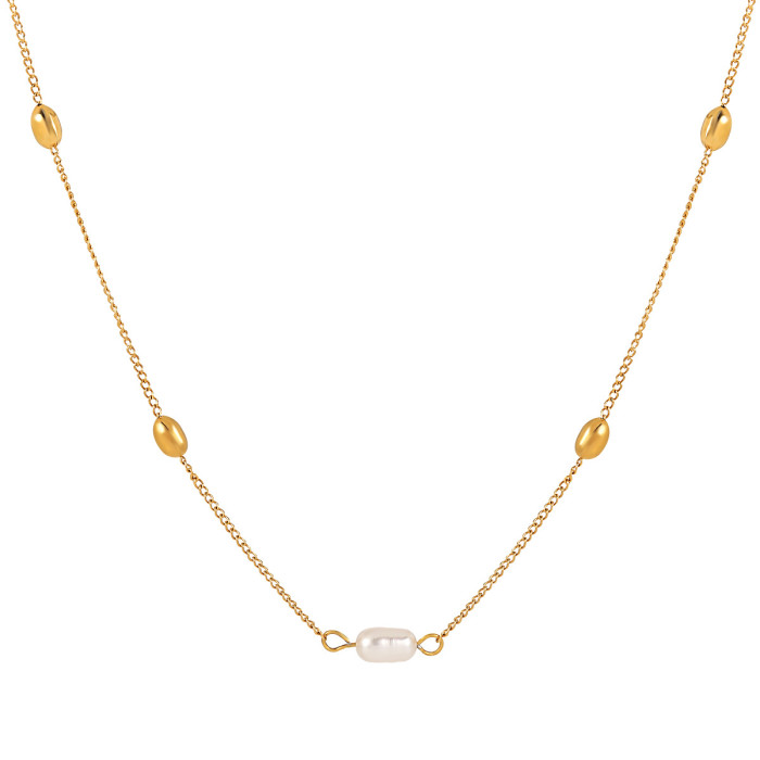 Niche Design INS High-End Fashion Personality Geometric Freshwater Pearl Titanium Steel Necklace Bracelet Women's Set