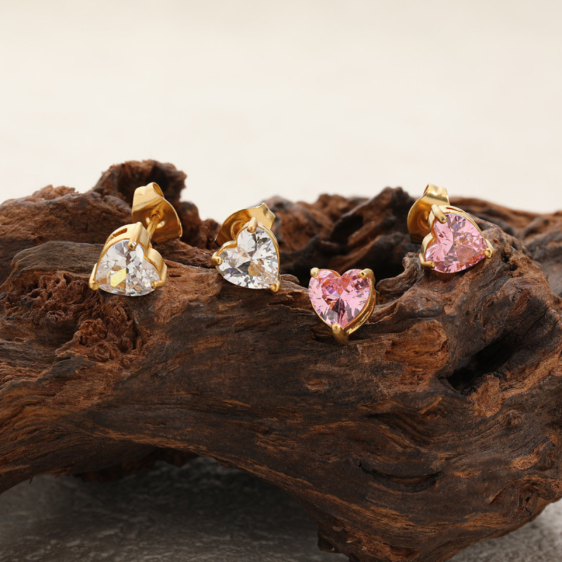 Korean Version New Light Luxury Elegant Heart-Shaped Diamond-Studded Earrings Fashionable Personality Versatile Simple High-End Claw Diamond Earrings