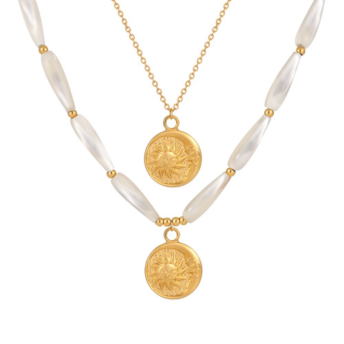 European and American Cross-Border New Niche Design Cast Sun and Moon Round Pendant Necklace Fashionable Personalized Gold-Plated Jewelry
