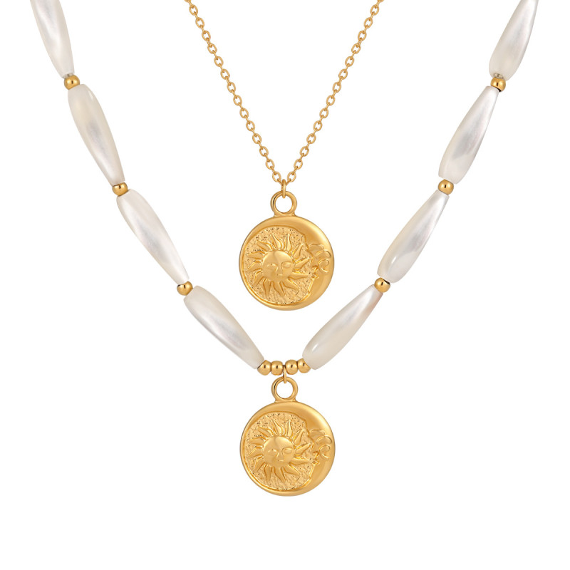 European and American Cross-Border New Niche Design Cast Sun and Moon Round Pendant Necklace Fashionable Personalized Gold-Plated Jewelry