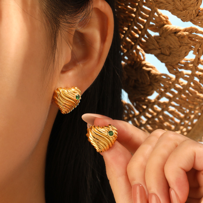European and American Cross-Border 18K Gold Color Ins Style Earrings for Women Striped Interlaced Irregular Fashion High-End Titanium Steel Stud Earrings