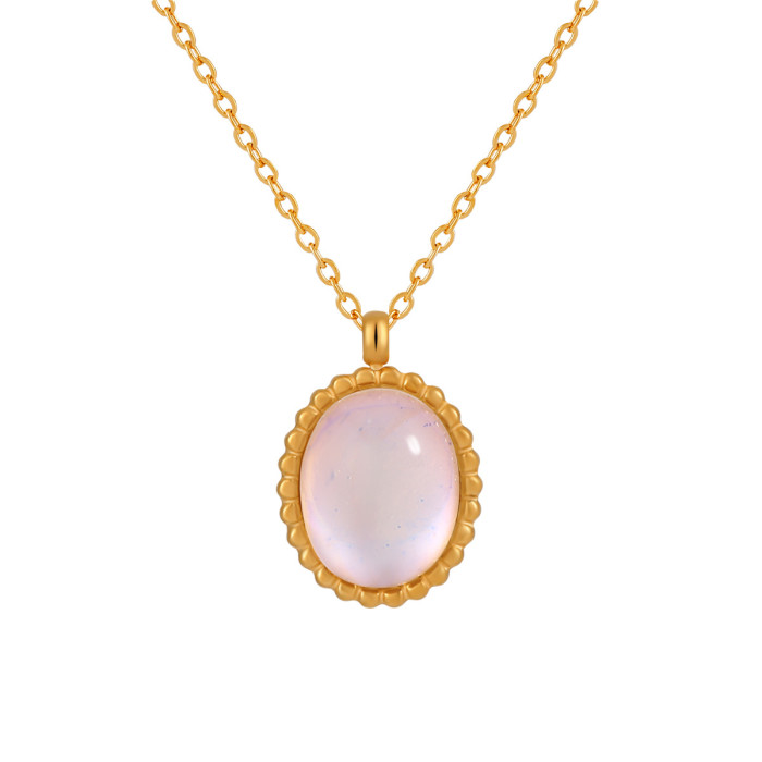 Korean Style Niche New Ins Simple Dan-shaped Moonstone Necklace Fashionable Personality High-end Titanium Steel Clavi...