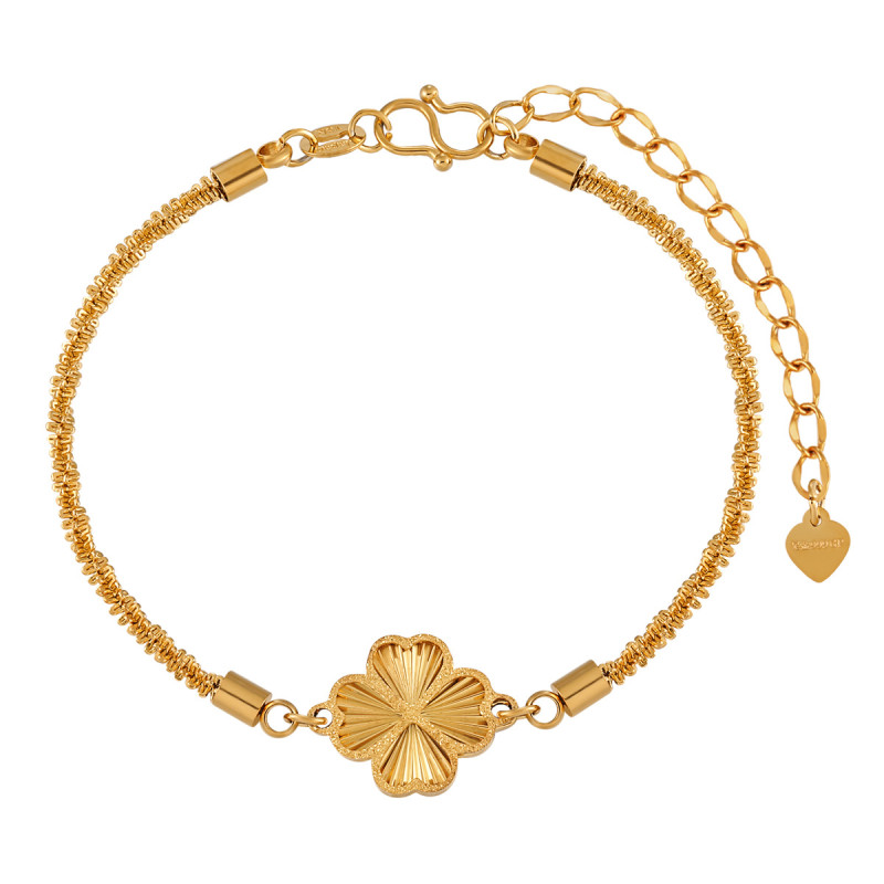 Korean Style Light Luxury Laser Four-Leaf Clover Bracelet for Women, Ins Style Fashion Heart-Shaped S Buckle High-End Titanium Steel Bracelet