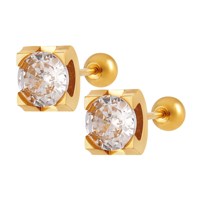 Korean INS Simple Luxury Four-Prong Bull Head Single Diamond Ear Bone Stud Niche Design Exquisite Fashion Titanium Steel Earrings