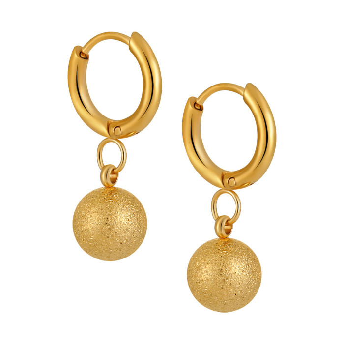 Simple Personality Solid Round Ball Circle Earrings 8mm Steel Beads Stainless Steel Ins Style Shiny High-end Earrings