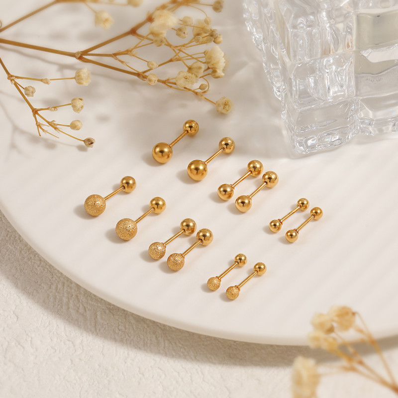 Korean Style Ins Niche Minimalist Multiple Layered Matte Glossy Bead Ear Bone Stud Fashionable Personality Titanium Steel Earrings