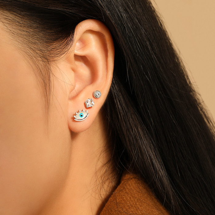 Fashion Personality Eye Zircon Small Stackable Earrings for Women Ins Style Niche High-end Titanium Steel Ear Jewelry