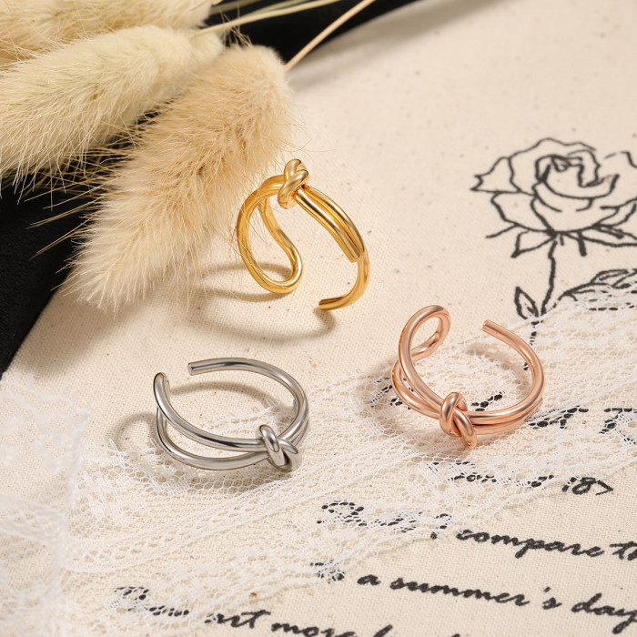 Korean Fashion Titanium Steel Bowknot Adjustable Open Ring for Women Simple Personality Index Finger Ring Jewelry