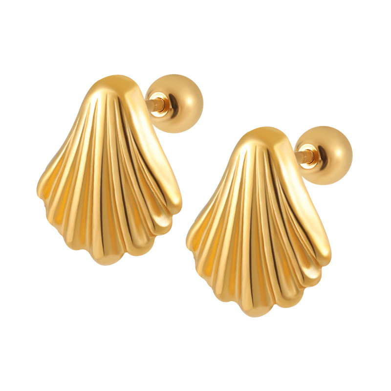 Korean Style Ins Fresh Sweet Niche Shell Ear Bone Studs Fashionable Personality Temperament Versatile Titanium Steel Gold-plated Earrings