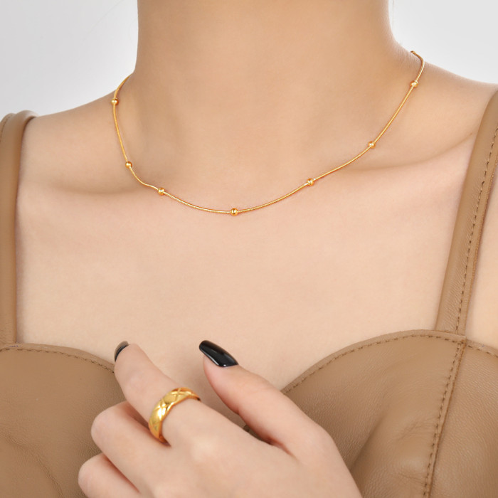 Fashion New Titanium Steel Stainless Steel Flat O-Chain Snake Bone Chain Wave Bead Chain Sunflower Chain Clip Bead Interbead Collarbone Chain