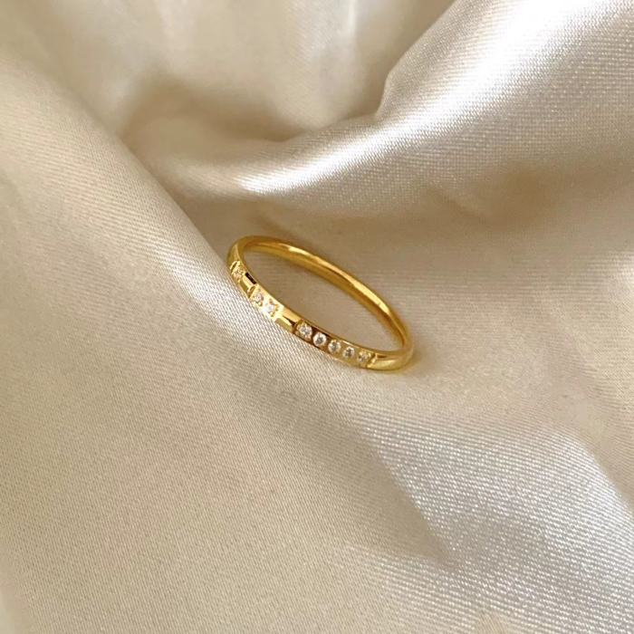 Korean Style INS Minimalist Luxury Plain Band Ring CNC White Shell Inlaid Stone Niche Design Personality Women's Ring Band
