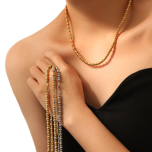 Cross-Border Fashion Stainless Steel Irregular Handmade Carved Bead Necklace for Women Personalized Beaded Titanium Steel Collarbone Chain