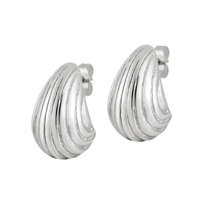 INS Fashion Earrings 24K Gold PVD Plated C-Shaped Earrings Geometric Stainless Steel Chubby Striped Stud Earrings