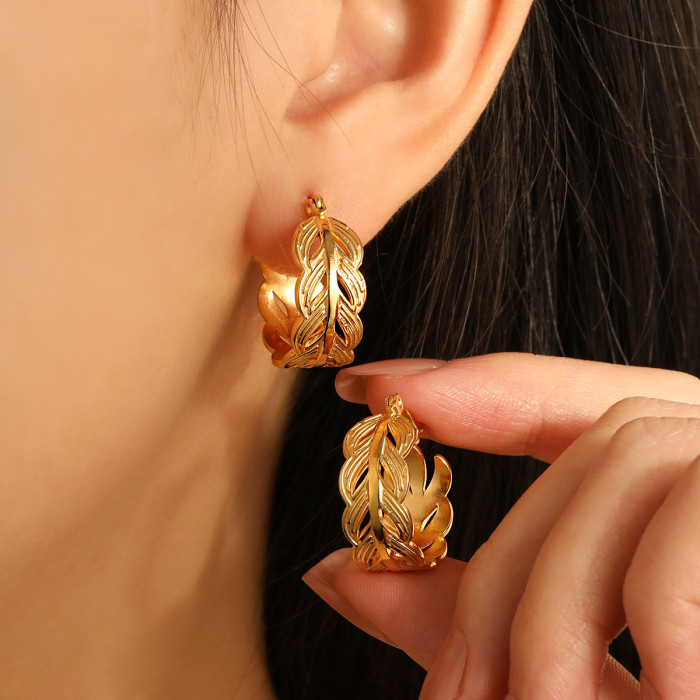 Fashion INS Style Wheat Spike Niche Personality Leaf Earrings for Women Titanium Steel Southeast Asia Hot Selling Gol...