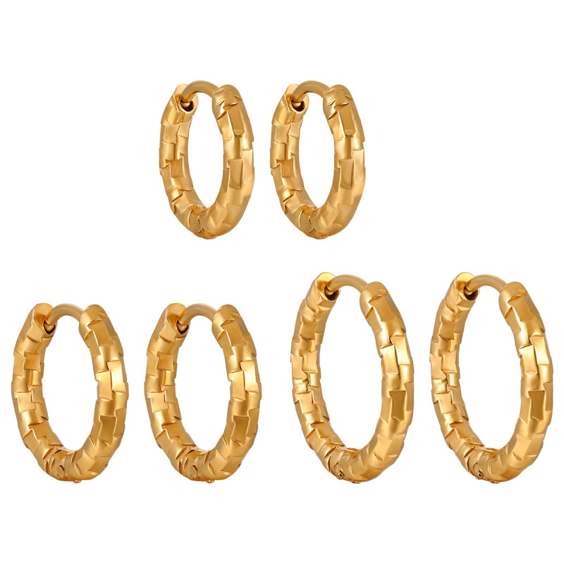 European and American New Style Embossed Starry Sky Earrings Hoop Large Medium Small Layered Titanium Steel Earrings Ins Trend Wholesale