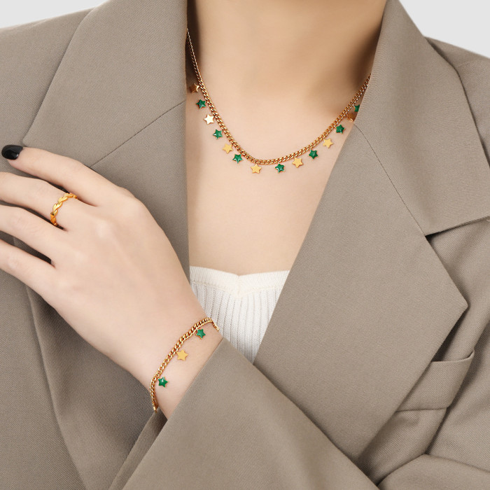 French Romantic Marka Style Retro Star and Moon Combination Jewelry Light Luxury Necklace Bracelet Jewelry Set for Women