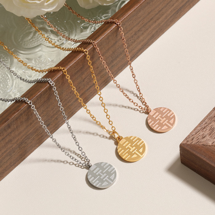 Chinese Style Niche Design Fashion Double-Sided Geometric Round Pendant Necklace for Women, Simple and Unique Collarbone Chain
