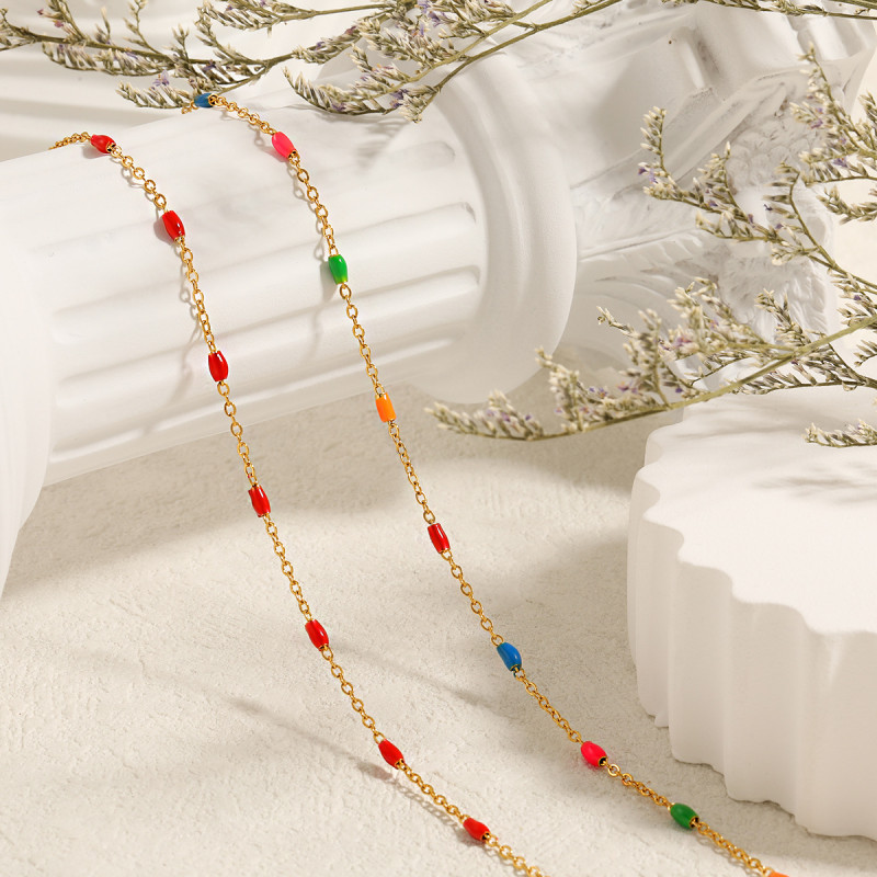New Simple Ins Style Niche Design Personality Fashionable Temperament Titanium Steel Bead Oil Drop Necklace for Women Versatile Jewelry