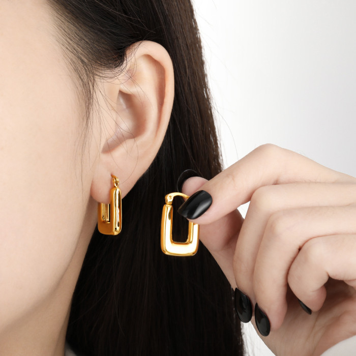 Cross-Border Hot Selling European and American High-End Stainless Steel Geometric Square Earrings for Women Fashion Trend Light Luxury Titanium Steel Non-Fading
