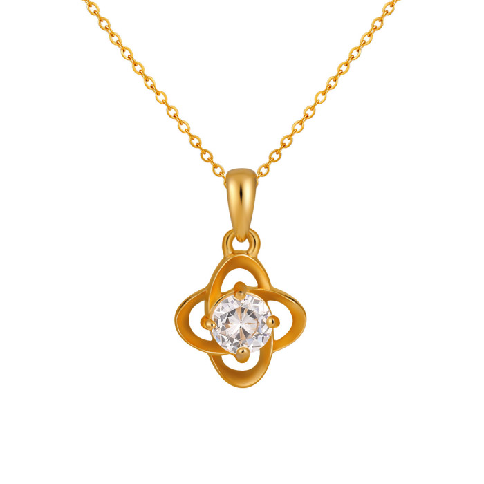 Korean Style INS New Lucky Four-Leaf Clover Necklace for Women Inlaid with Zircon Pendant Titanium Steel PVD Gold Clavicle Chain