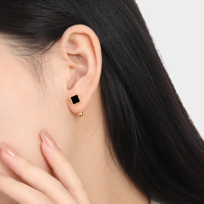 Fashion New Light Luxury Niche Geometric Square Black Resin Ear Bone Stud Korean Ins Style Personality Twist Screw Ea...