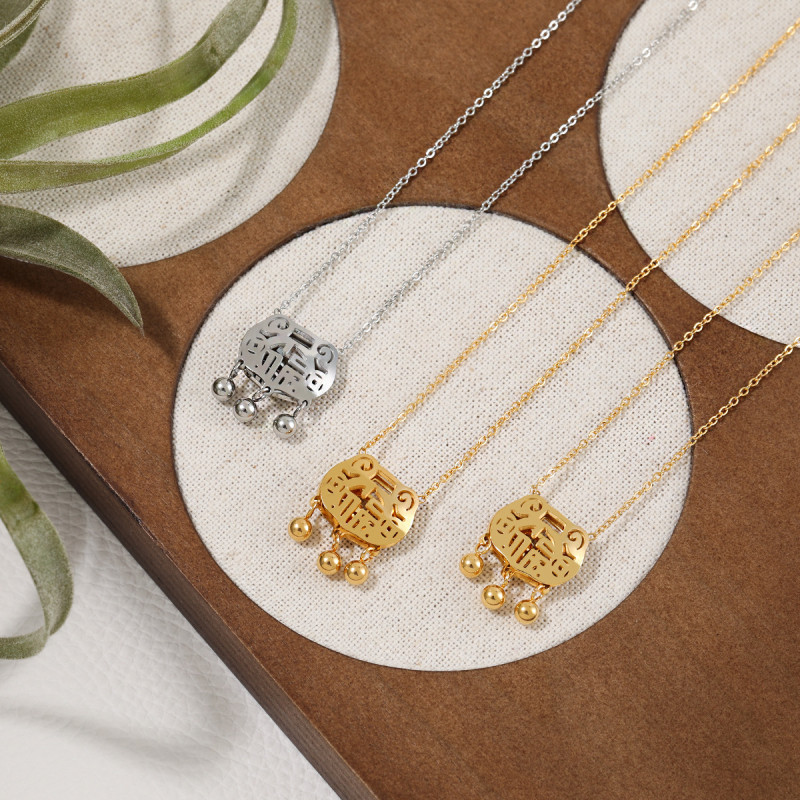New Chinese Style Ruyi Peace Blessing Lock Stainless Steel Necklace for Women Fashionable Personality Gold-Plated Titanium Steel Clavicle Chain