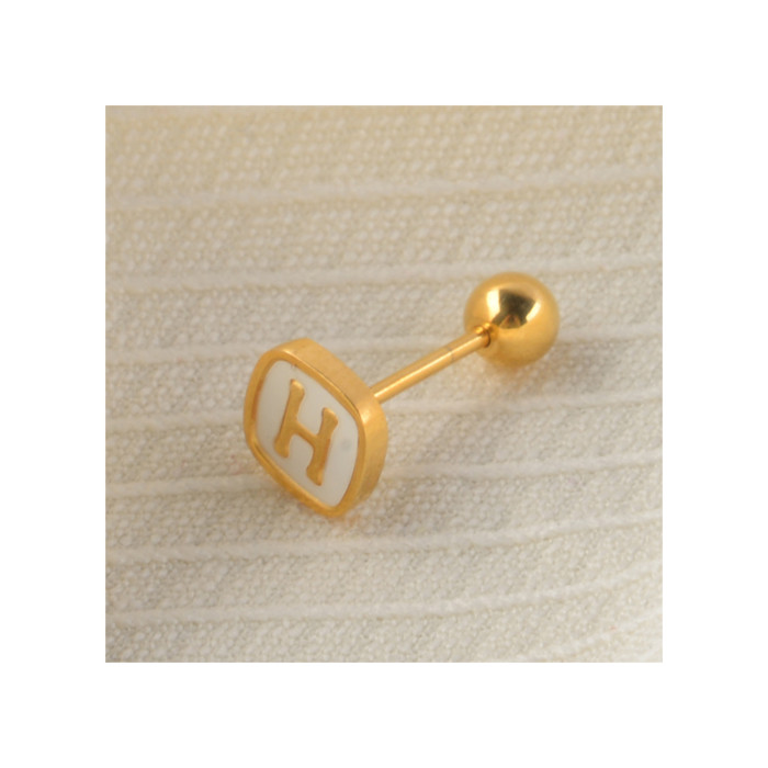 Korean Style Square H Letter White Shell Elegant Personality Titanium Steel Screw Anti-Lost Ear Bone Stud Sleep-Free Earrings
