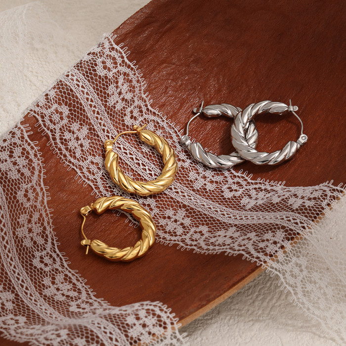 Croissant Titanium Steel Earrings for Women, Light Luxury Creative Design, Versatile Fashionable Personality Braided...