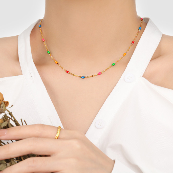 New Simple Ins Style Niche Design Personality Fashionable Temperament Titanium Steel Bead Oil Drop Necklace for Women...