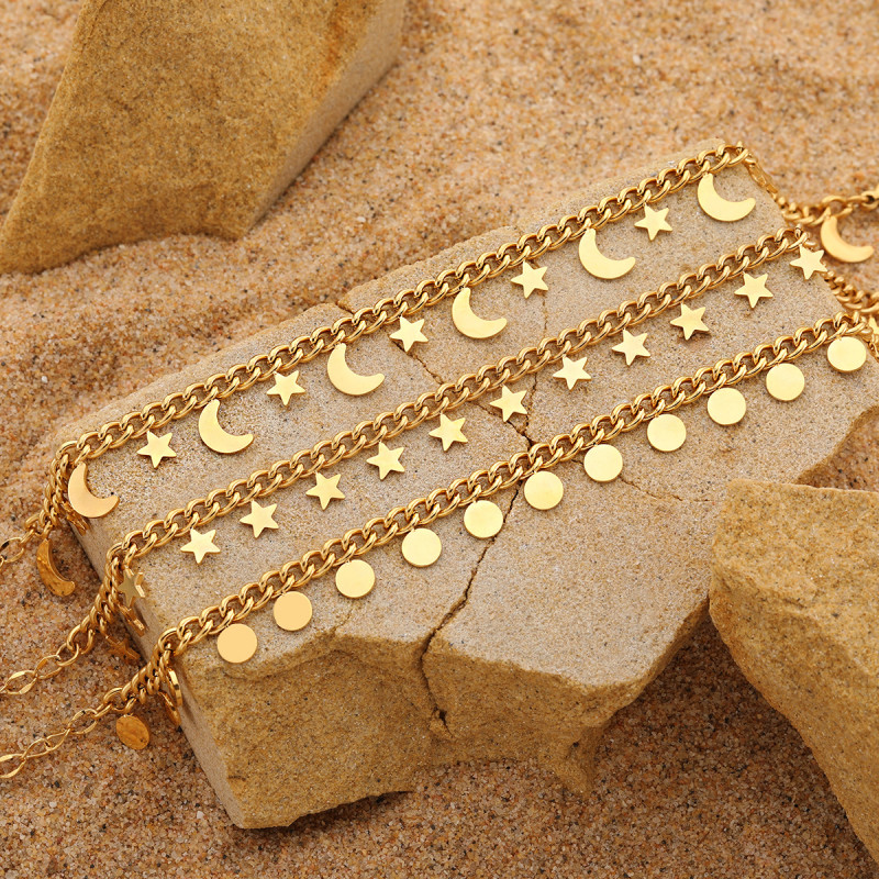 European and American Cross-Border Star and Moon Round Bracelet for Women, Ins Style, High-End Fashion Titanium Steel PVD Gold-Plated Jewelry