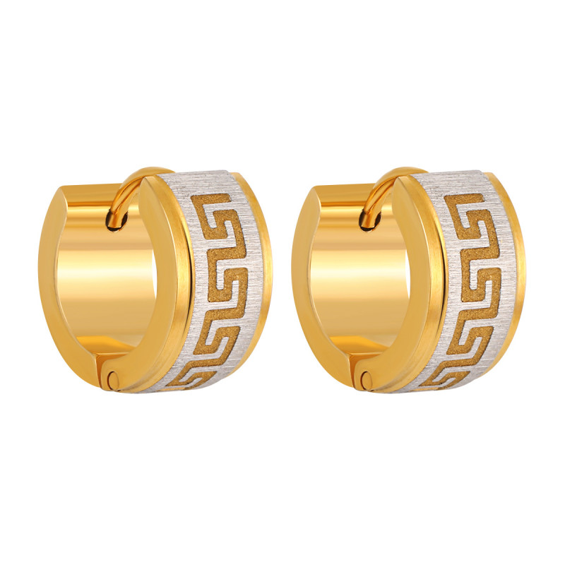 New Chinese Style National Trend Cool Classic Brushed Great Wall Pattern Earrings for Women Fashionable Personality Versatile Gold-Plated Titanium Steel Earrings
