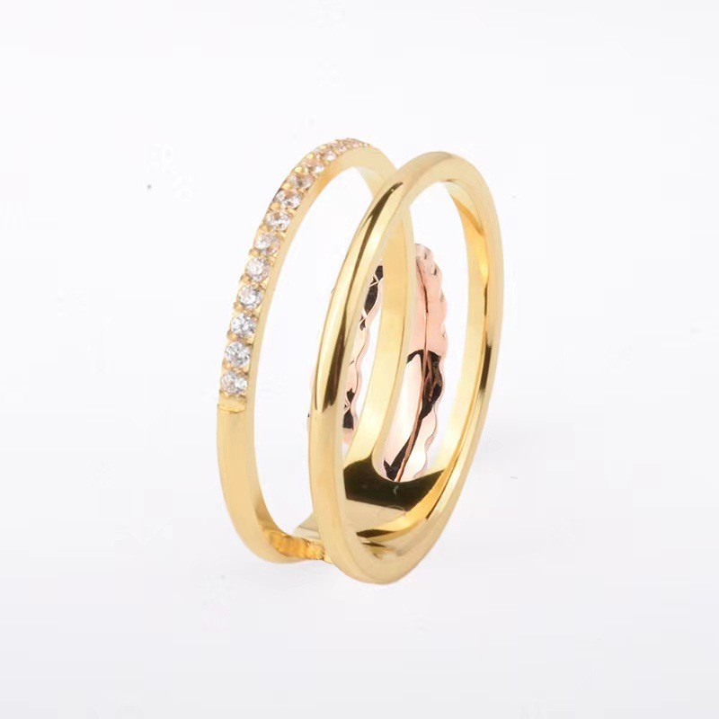 Personalized Hollow Double Layer Inlaid Diamond Ring Couple Design Simple Fashion Tail Ring Elegant Versatile Titanium Steel Ring