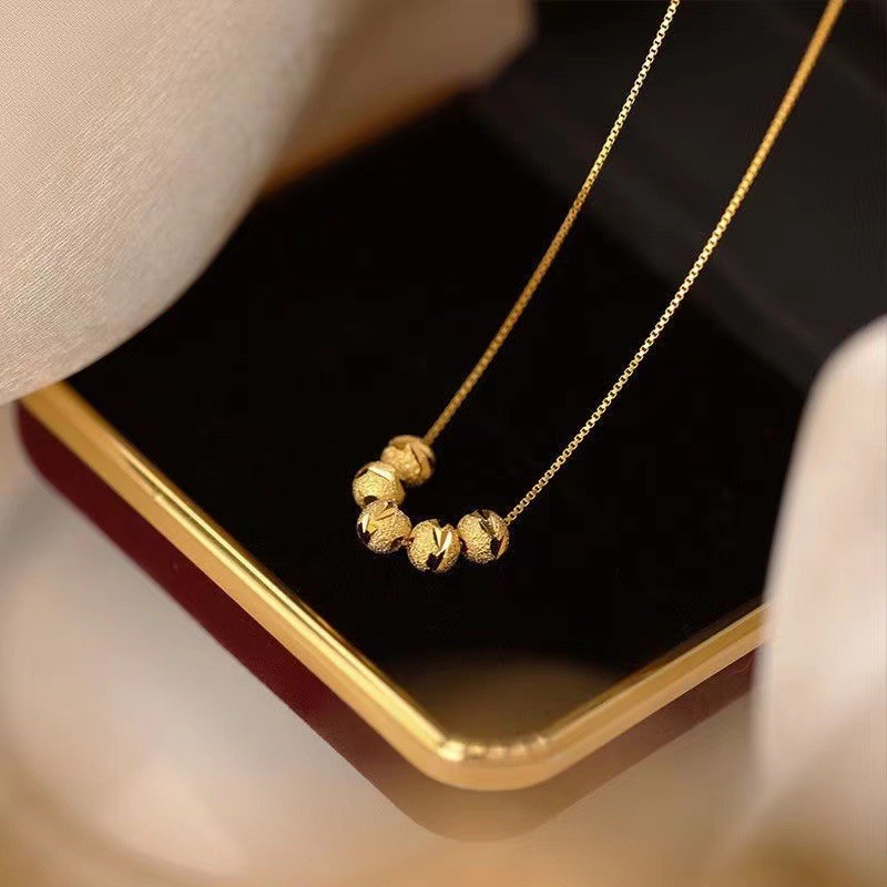 Titanium Steel Electroplated Five Blessings Fortune Bead Collarbone Necklace for Women Birthday Korean TikTok New Simple Pendant Jewelry